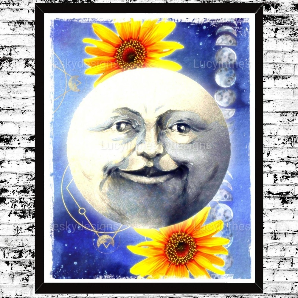Full Moon Sunflower Celestial Starry Sky Art Print